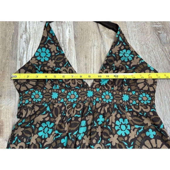 Trina Turk Halter Top Size 8 Cotton Side Zip Brown Teal Floral - Picture 6 of 10